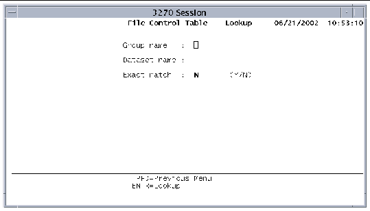 Screen shot showing the File Control Table's Lookup screen.