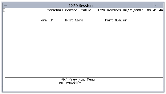 Screen shot showing the Terminal Control Table 3270 Devices host and port screen.