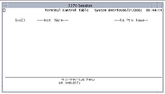 Screen shot showing the Terminal Control Table System Entries host name screen.