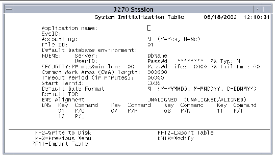 Screen shot showing the System Initialization Table.