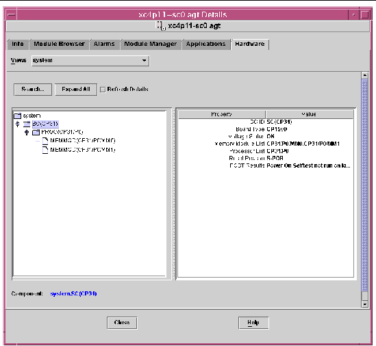 Screen capture of sample CP 1500 Logical View for the Sun Fire high-end systems. 