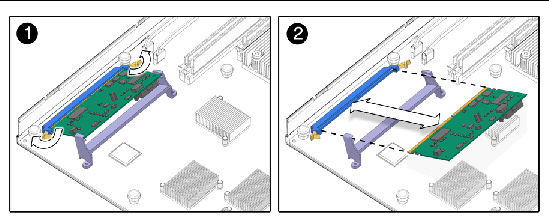 Figure shows how to eject and remove the ALOM service processor.