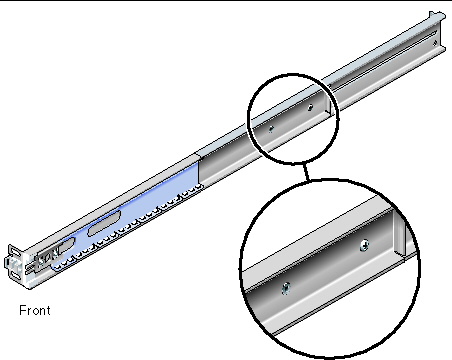 Two captive screws are located in the middle area of the slide rail. 