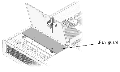 Figure showing how to remove the fan guard from the chassis.