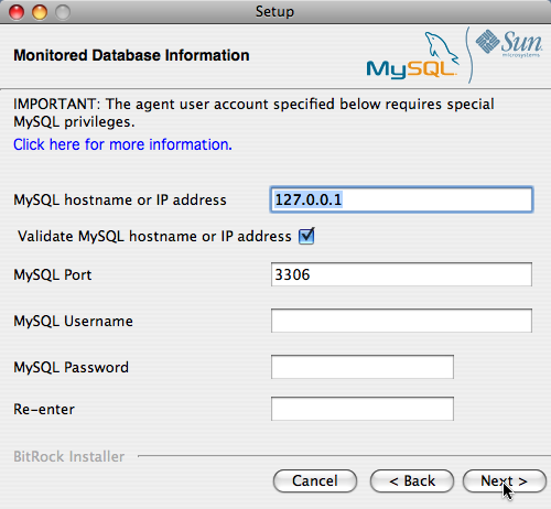 MySQL Enterprise Service Agent
                    のインストール: Mac OS X
                    -監視対象のデータベース情報