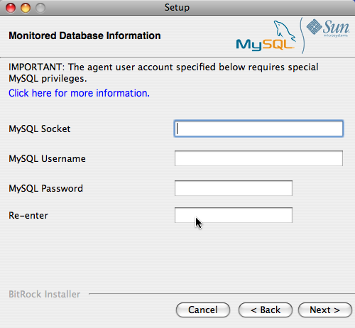 MySQL Enterprise Service Agent
                    のインストール: Mac OS X
                    -監視対象のデータベース情報