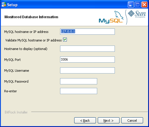 MySQL Enterprise Service Agent のインストール:
                Windows
                -監視対象のデータベース情報