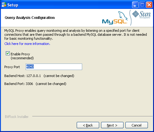 MySQL Enterprise Service Agent のインストール:
                Windows -Query Analyzer の設定