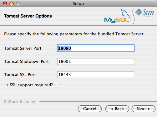 MySQL Monitor のインストール:
                OS X -Tomcat Server オプション