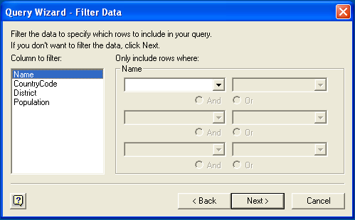 Microsoft Query, Filter Data