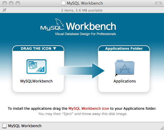 หน้าจอการติดตั้ง MySQL Workbench Mac OS X X