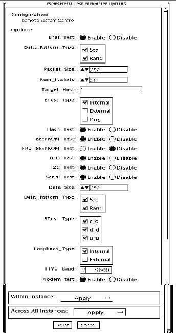 Screenshot of the rsctest Test Parameter Options dialog box.