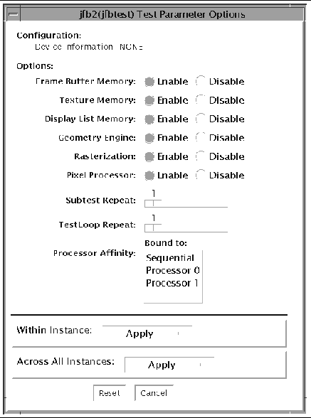 Screenshot of the ifbtest Test Parameter Options dialog box.