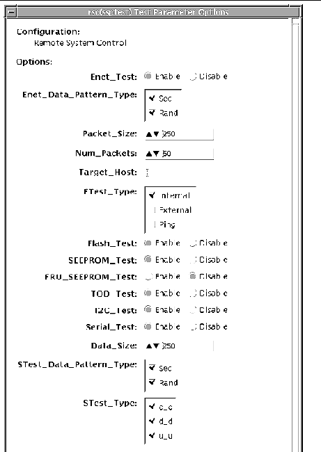 Screenshot of the top section of the ssptest Test Parameter Options dialog box.