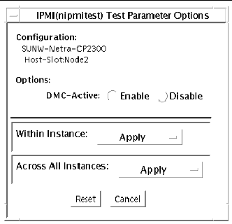 Screenshot of the nipmitest Test Parameter Options dialog box.