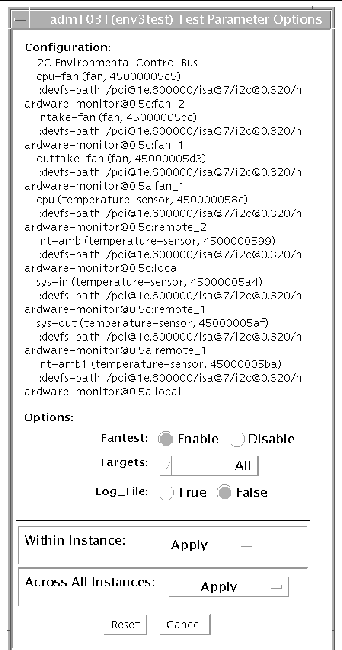 Screenshot of the env3test Test Parameter Options dialog box.