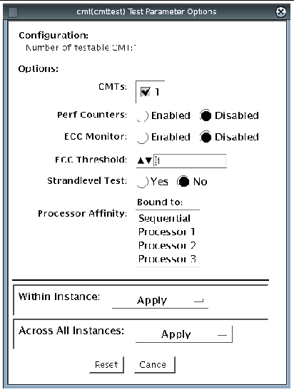 Screenshot of the cmptest Test Parameter Options dialog box.