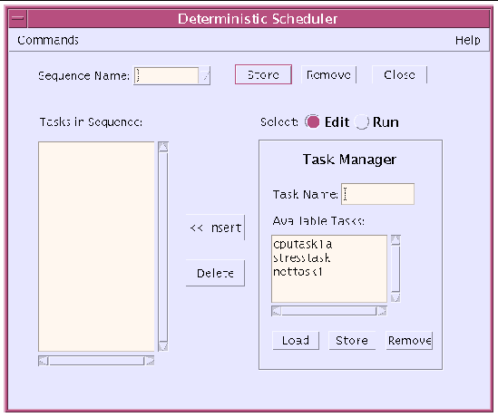 Screenshot of the SunVTS Deterministic Scheduler dialog box.