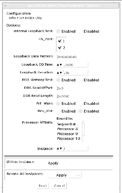 Screenshot of the ibhcatest Test Parameter Options dialog box