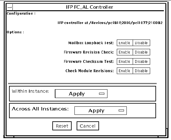 Screenshot of the ifptest Test Parameter Options dialog box