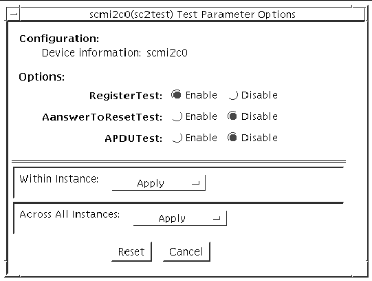 Screenshot of the sc2test Test Parameter Options dialog box