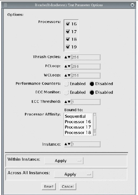 Screenshot of the l1dcachetest Test Parameter Options dialog box