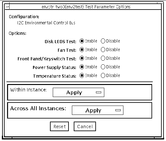 Screenshot of the env2test Test Parameter Options dialog box