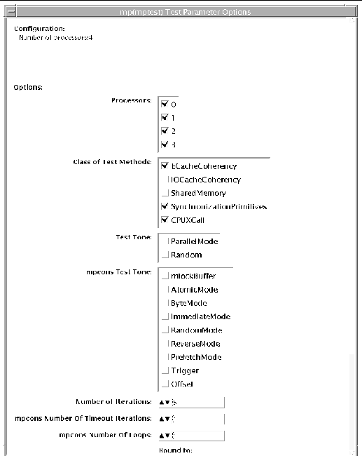 Screenshot of mptest Test Parameter Options dialog box