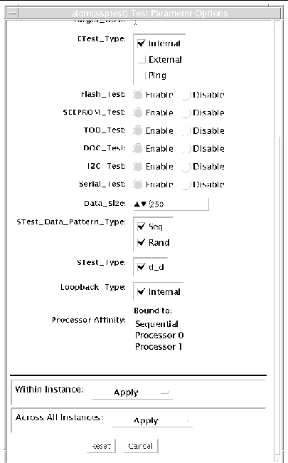 Screenshot of the bottom section of the ssptest Test Parameter Options dialog box