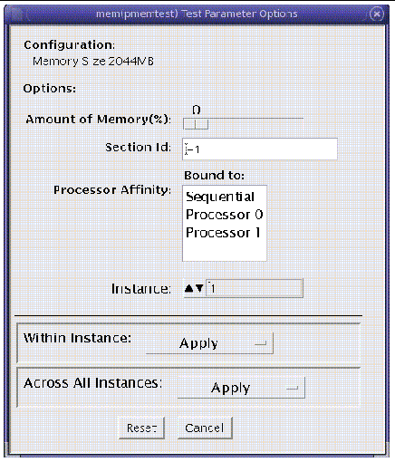 Screenshot of the pmemtest Test Parameter Options dialog box