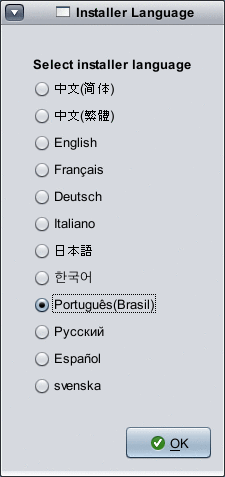 Este painel permite que você selecione um idioma do instalador.
