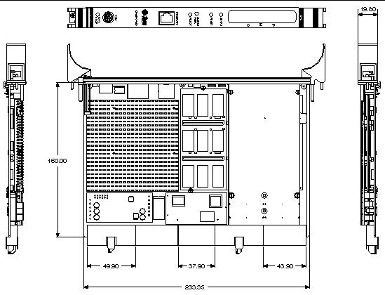 This is an illustration of the mechanical dimensions of the CP2140 board.