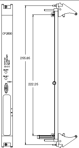 Figure showing the mechanical dimensions of the front panel.