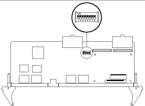 Illustration shows S1301 DIP switch bank location on the RTM-S (component side).