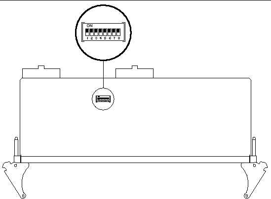 Illustration shows S1302 Dip switch bank location on the RTM-S (solder side).
