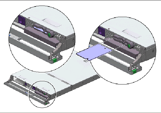 Figure shows location of system configuration card and cable tie used to secure system configuration card in the server.