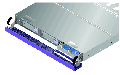 Figure shows Sun Fire V210 server with bezel opened.