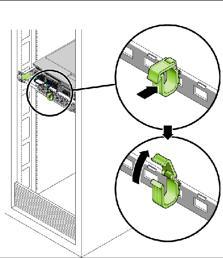 Image shows the top of the cable clip being raised after the front of the cable clip is pushed in.