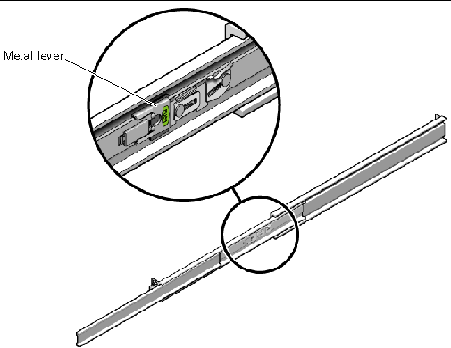 Image shows the location of the metal lever at the rear end of the mounting bracket.