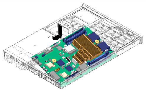 Figure showing how to install the replacement motherboard assembly.