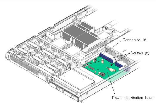 Figure showing how to remove the power distribution board.