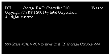 Screen capture showing the screen the user uses to begin RAID controller setup.