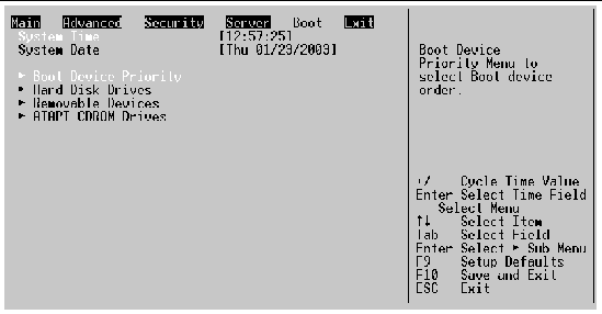 Screen capture of the BIOS utility screen that shows the default boot sequence.