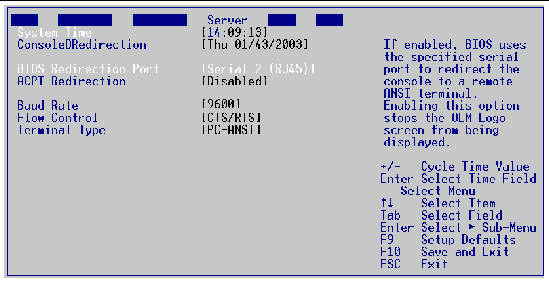Screen capture of BIOS utility screen for setting up the screen output.