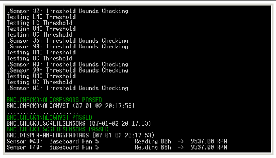 Screen capture example of the messages displayed as the comprehensive PCT test progresses.