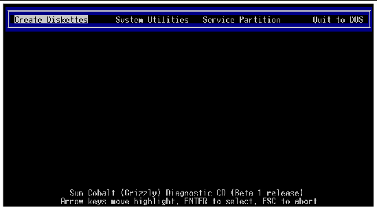 Screen capture of the screen displayed as Diagnostic boot-up is completed.