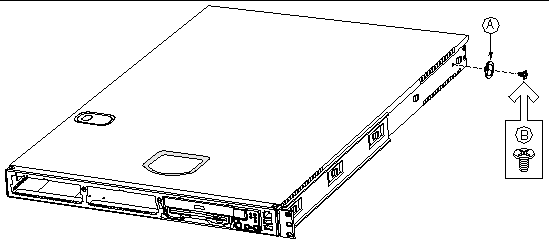Figure showing how to attach a chassis disk to a Sun Fire V60x or V65x server chassis.