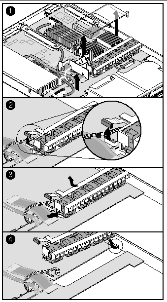 Figure showing removal of the fan module from the Sun Fire V60x server.
