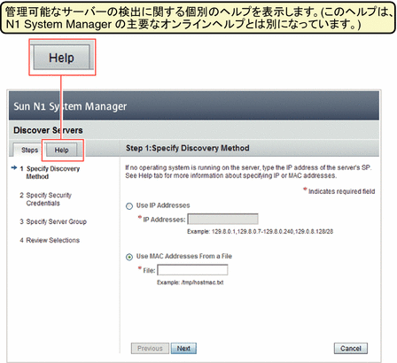 ウィザードのヘルプの場所を示す図