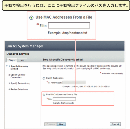 この図は、手動検出にブラウザインタフェースを使用できることを示しています。